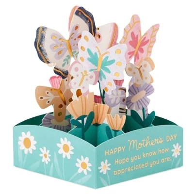 Bild av Hallmark mors dagskort 3D mini popup blommor och fjärilar design
