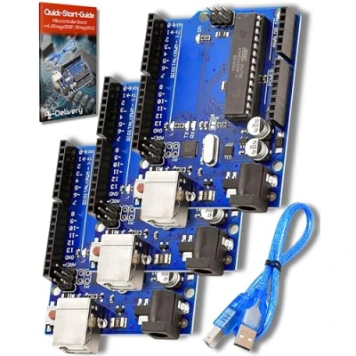 Bild av AZDelivery 3 x Mikrokontrollkort med ATmega328P, ATmega16U2 och inklusive E bok!