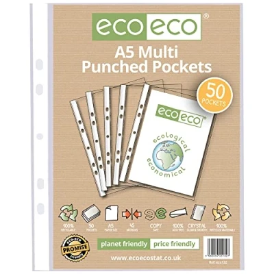 Bild av eco A5 100% återvunnen, multistansade fickor glasklart, transparent poly plånboksskydd, 45 mikron (50 fickor), eco132