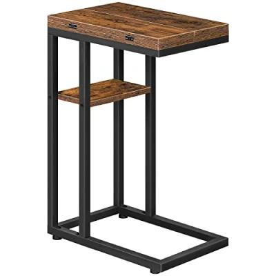 Bild av HOOBRO C format sidobord, vikbart soffbord, sängbord, snacksbord, laptophållare bord för soffa, små utrymmen, litet vardagsrum, sovrum, rustikt brun och svart EBF29SF01