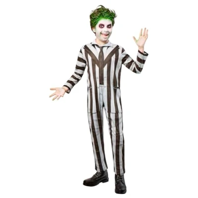Bild av Rubies Beetlejuice kostym för pojkar och flickor, digitalt tryckt jumpsuit, officiell licens, barn, skräck, Tim Burton Halloween, karneval, fester cosplay