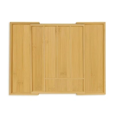 Bild av Relaxdays Besticklåda, utdragbar, 5 till 7 fack, lådor organisationssystem, bambu &amp; MDF, bestickarrangör, natur