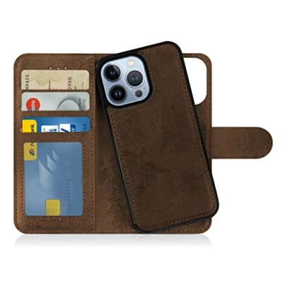 Bild av MyGadget Flip Case för iPhone 13 Pro [avtagbart magnetfodral] mobiltelefonfodral av konstläder [vikbart fodral med kortfack] skyddsfodral i brunt