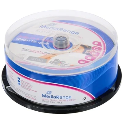 Bild av MediaRange Audio CD R 700MB 80 min 12 gånger skrivhastighet, fullt utskrivbar (bläckstråleskrivare), 25 kakebox