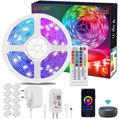 Bild av WiFi LED remsa 20 m/65,6 Ft, LuxONIC Smart RGB remsor Alexa r?nder f?rgf?r?ndring, app kontrollerad musiksynkronisering, arbete med Google Assistant, ultral?tt lampa f?r rum heminredning