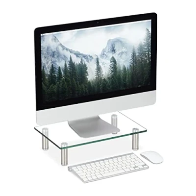 Bild av Relaxdays Skärmställ glas, TV fäste, notebook stativ höjdjusterbar 911 cm, B x D: 38,5 24 transparent liten