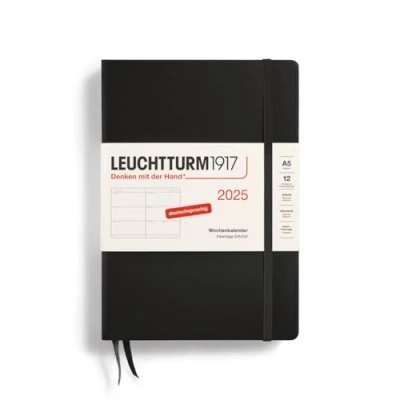 Bild av LEUCHTTURM1917 370541 Veckokalender 2025, medium A5 inbunden 12 månaders planerare, 80 g, linjerad svart
