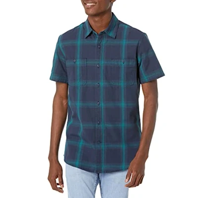 Bild av Amazon Essentials Men&#039;s Kortärmad Chambray skjorta, Marinblå Gradienta ränder, S