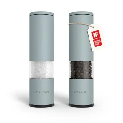 Bild av LARS NYSØM Salt och pepparkvarn 2 pack Manuell med justerbar keramisk malverk från grov till fin I Design kryddkvarnset (2 stycken) (Sky Blue)