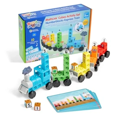 Bild av Lärresurser MathLink kuber aktivitetsset Numberblocks expresståg, Ålder 3 4 5 6, Lektåg, CBeebies leksaker, Matematikleksaker, Talleksaker, Numberblock kubräkning, EYFS, 10 matematiska aktiviteter
