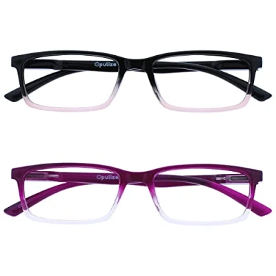 Bild av OPULIZE Se 2 pack blåljusblockerande läsglasögon rosa lila datorspel anti bländning män kvinnor BB9 45 +2,50