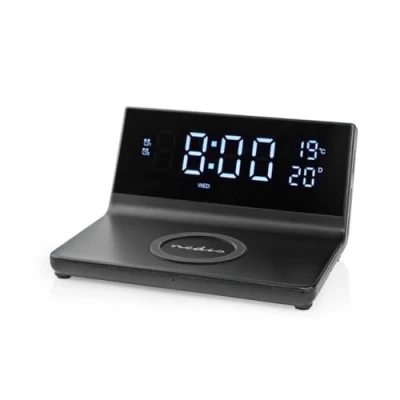 Bild av Nedis väckarklocka trådlös laddning Qi certifierad 5/7,5/10/15 W USB A kontakt 2 larmtider Snooze funktion