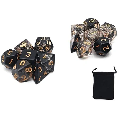 Bild av DollaTek Transparent polyhedral tärningsset bordsspel tärningar 2 uppsättningar x 7 (14 delar) Die Series D20 D12 D10 D8 D6 D4 DND RPG MTG dubbla färger en del (svart)