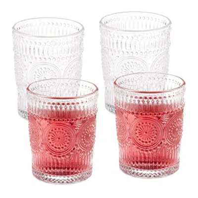 Bild av Relaxdays Drickglas, set om 4, 300 ml, vintageglas vatten, juice, limo, diskmaskinssäker, vattenglas, transparent, 10 x 8 cm