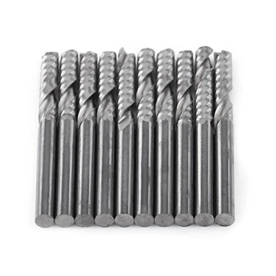 Bild av 10 st ändfräsar set 4 mm skaft enkel flöjt fräs bitar volframkarbid spiral CNC router bits