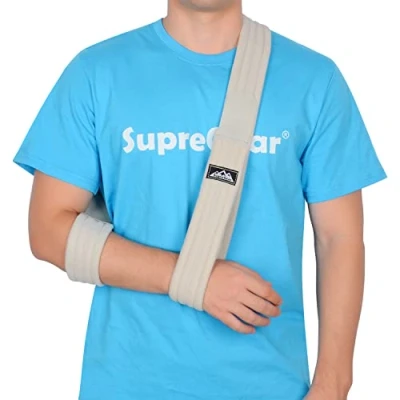 Bild av supregear Arm Sling, Justerbar Lätt bekväm Axel Immobilizer Sling Andas Medicinskt Axelstöd för Skadad Arm/Hand/Armbåge, 180 cm, Grå