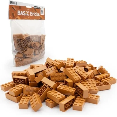 Bild av Lego stenar Classic, medium nougat (brun/beige), 2 x 4 byggstenar, 100 stycken enskilda delar startset eller förlängning för legostenslåda och Legoplatta Basic klossar (3001)