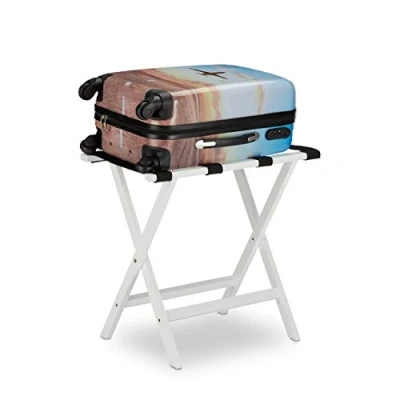 Bild av Relaxdays vit bambu fällbar bagagehylla resväska stativ, H x B D: 53,5 58 36,5 cm, 90% 10% plast