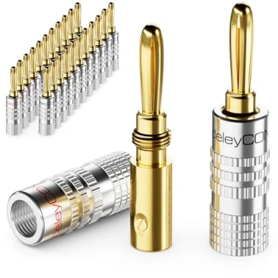 Bild av deleyCON 24 Stycken Bananpluggar som ett Set Guldpläterade Skruvbar för Högtalarkabel 0,75 mm 4,5 &amp; t.ex. HiFi Mottagare Silver