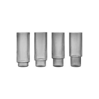 Bild av ferm LIVING Longdrinkglas Ripple, grå, 300 ml, glas, set om 4