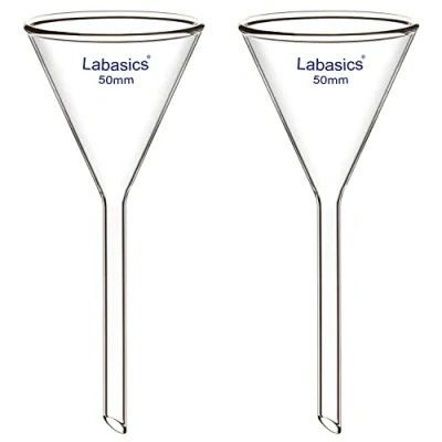 Bild av Labasics Glas Tratt, 2 pack Tung Väggtratt av Borosilikatglas Kort Skaft 50 mm Diameter, Skaftlängd