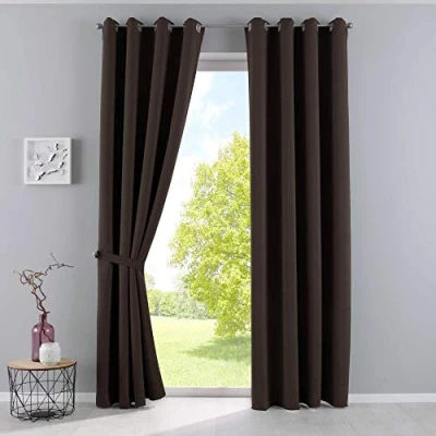 Bild av Gardinerlåda, gardiner, ogenomskinliga &quot;Newyork&quot; brun, H x B 225 140 cm, 2 pack, termiska mörkläggningsgardin, mörkläggningsöljetter, ljudisolerande, Oeko Tex