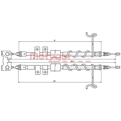 Bild av METZGER 10.5337 Câble De Frein arrière gauche, droite, gauche 1998/1865 à disque COFLE FORD: Transit Connect Mk1 Van, Tourneo