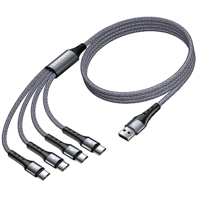 Bild av Typ C Kabel Snabbladdning [3A/1.2M], SIQIWO QC 3.0 Laddare Nylon Flätad Synkronisering Kabel, Multi Kärnkabel med 4 USB Portar, för Samsung Galaxy S22 S21 S9 A51, Huawei, Xiaomi, Sony, Nokia, PS5