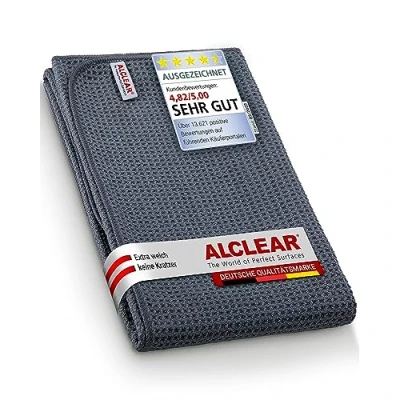 Bild av ALCLEAR Biltorkduk XXL våffelduk premium mikrofiberduk bil extra absorberande 80 x 55 cm repfri torkning före bilpolering och efter fälgborste mikrofibertorkduk grå