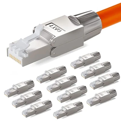 Bild av HB DIGITAL 12 x CAT 7 RJ45 nätverkskontakt för Ethernet LAN läggningskabel till skärklämma LSA verktygsfri fältkonfektionerbara guldpläterade kontakter helskärmad STP 10 Gbit/s 6a DSL