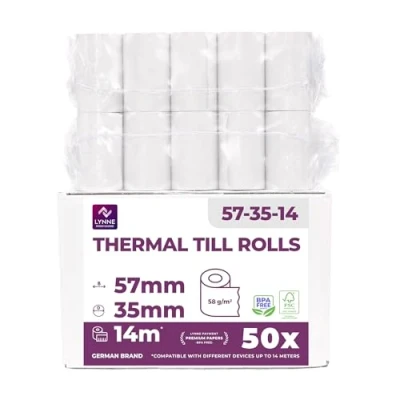 Bild av Roll tpe 57 mm x 14 m 12 rullar för kreditkortsterminal termisk papperspole 35 BPA fri (50 rullar)