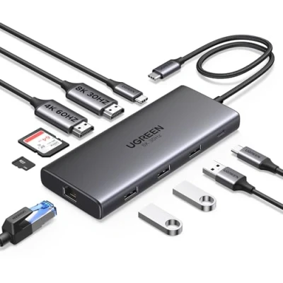 Bild av UGREEN Revodok Pro USB C Docking Station 2 HDMI, Ethernet, 4X C/USB A portar, PD 100W snabbladdning, SD/TF kortläsare
