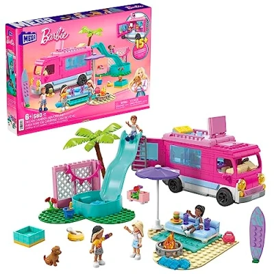 Bild av MEGA Barbie, Dream Camper, byggleksak för tjejer och killar +6 år. Innehåller 580 tegelstenar. HPN80