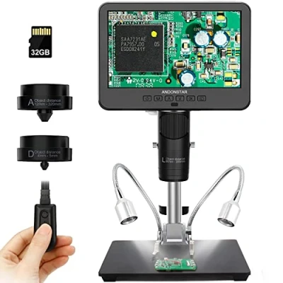 Bild av Andonstar AD246 M Digitalt mikroskop, lödningsmikroskop med 3 objektiv, elektroniskt 1080P FHD videoinspelning, 7 tums LCD 500x, myntmikroskop, biologisk mikroskopsats 32G kort