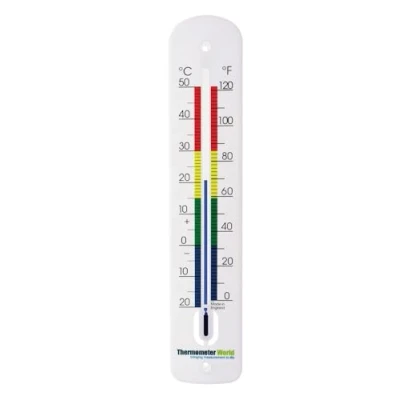 Bild av Stor utomhustermometer 380 mm, trädgårdstermometer, utomhus, för användning i trädgård, växthus, uteplats, sol, terrass, skjul, tilldelning, vägg, klassisk termometer inomhus, temperaturmätare (flerfärgad)