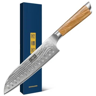 Bild av HOSHANHO Santoku kniv damaskkniv, 18 cm vass kockkniv, 67 lager damaskstål kökskniv, japansk med ergonomiskt handtag presentförpackning