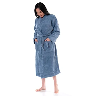 Bild av Ege Organics ekologisk Badrock, mjuk och absorberande 100% GOTS certifierad turkisk bomull Unisex, Denimblå, Small Medium