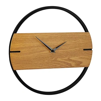 Bild av Relaxdays väggklocka träutseende, modern, analog, klocka för kök, vardagsrum, hall och kontor, rumsklocka, Ø 30 cm, brun/svart