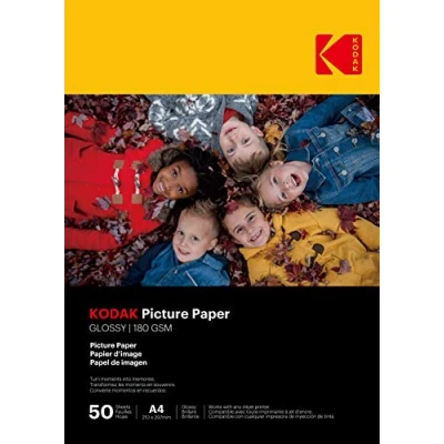 Bild av KODAK 50 ark fotopapper, 180 g/m², glänsande, A4 format (21 x 29,7 cm), bläckstråleutskrift 9891264 vit