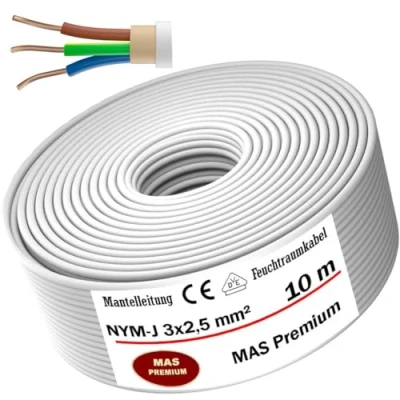 Bild av MAS Premium våtrumskabel strömkabel, 5200 m, mantelkabel, NYM J 3 x 1, 5, 2,5, 4, 6 eller 10 elkabel, ring för fast installation (NYM 2, 5 mm², m)