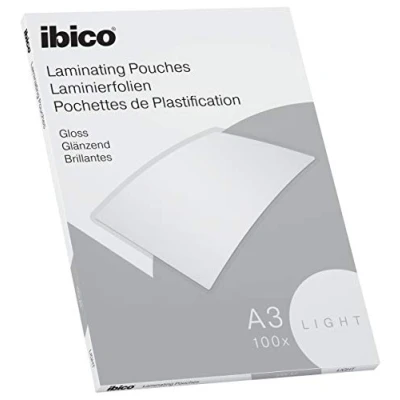 Bild av Ibico Basics Lamineringsfickor / Laminat, A3 storlek, Lättviktiga, 100 pack, Glansig Finish, Kristallklara, 627311