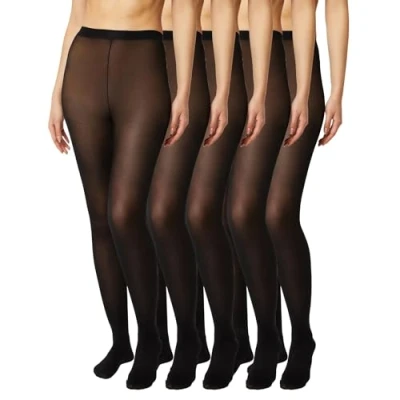 Bild av FM London 5 pack strumpbyxor för kvinnor bekväma damstrumpbyxor med stretch passform design 40 denier svarta tights, naken tights &amp; marinblå robust konstruktion, svart, S