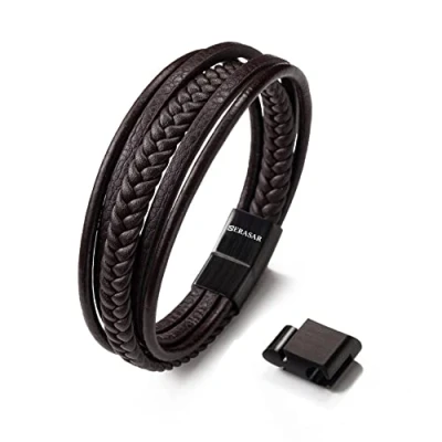 Bild av SERASAR Läderarmband för Män 17cm Flätade Brunt Armband Pojke Pojkväns Födelsedagspresent Makens Herrsmycken