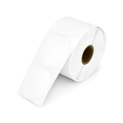 Bild av QWORK® 2 tum 50 mm runda etiketter självhäftande termiska klistermärken för gör det själv logotypdesign QR kod adressetiketter namnskylt etikettskrivare (750 etiketter, vit)