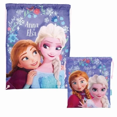 Bild av Superdiver Frost Elsa och Anna officiell Disney licens med snöre snackväska perfekt för skolan dagis flickmodetillbehör polyester blå 44 x 33 26 21 cm