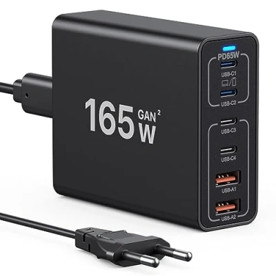 Bild av USB C laddare 165W GaN, dator för skrivbordsladdning GaN 6 portar snabb reseladdning av väggladdare kompatibel med MacBook Pro/Air/iPhone 14/13/12 serien/Samsung Galaxy S23/S22/S21/Laptop