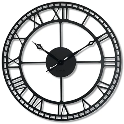 Bild av Flexibel väggklocka stor vintage retro XXL 80 cm diameter metall industriell svart vit guld (svart)