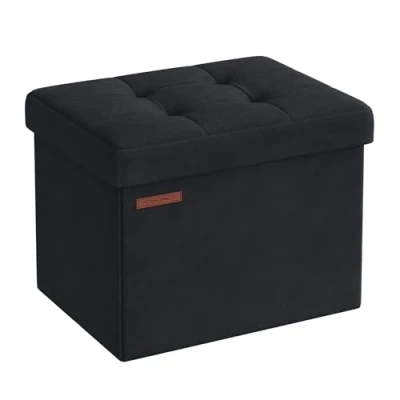 Bild av Songmics Sittpall med förvaringsutrymme, liten vikbar sittbänk, 31 x 41 cm fotbänk, förvaringslåda, kan belastas upp till 130 kg, för vardagsrum sovrum sovsal, bläcksvart LSF200B01