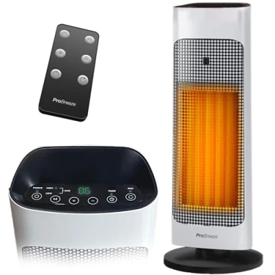 Bild av Pro Breeze 2000W Keramisk Torn Fläktvärmare med Digital LED Skärm, Fjärrkontroll, Automatisk Oscillering, Inbyggd Termostat, 2 Värmeinställningar, Eco och Fläktlägen