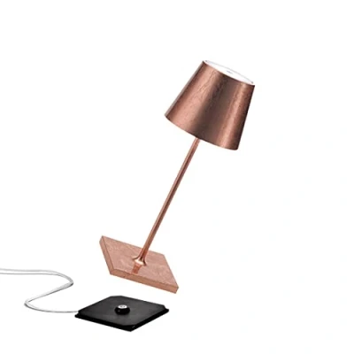Bild av Zafferano, Poldina Pro Minilampa med Kopparfärgade Blad, Uppladdningsbar Sladdlös Bordslampa Touchkontroller, Användbar som Inomhuslampa, Dimmer, 2200 3000 K, Höjd 30 cm